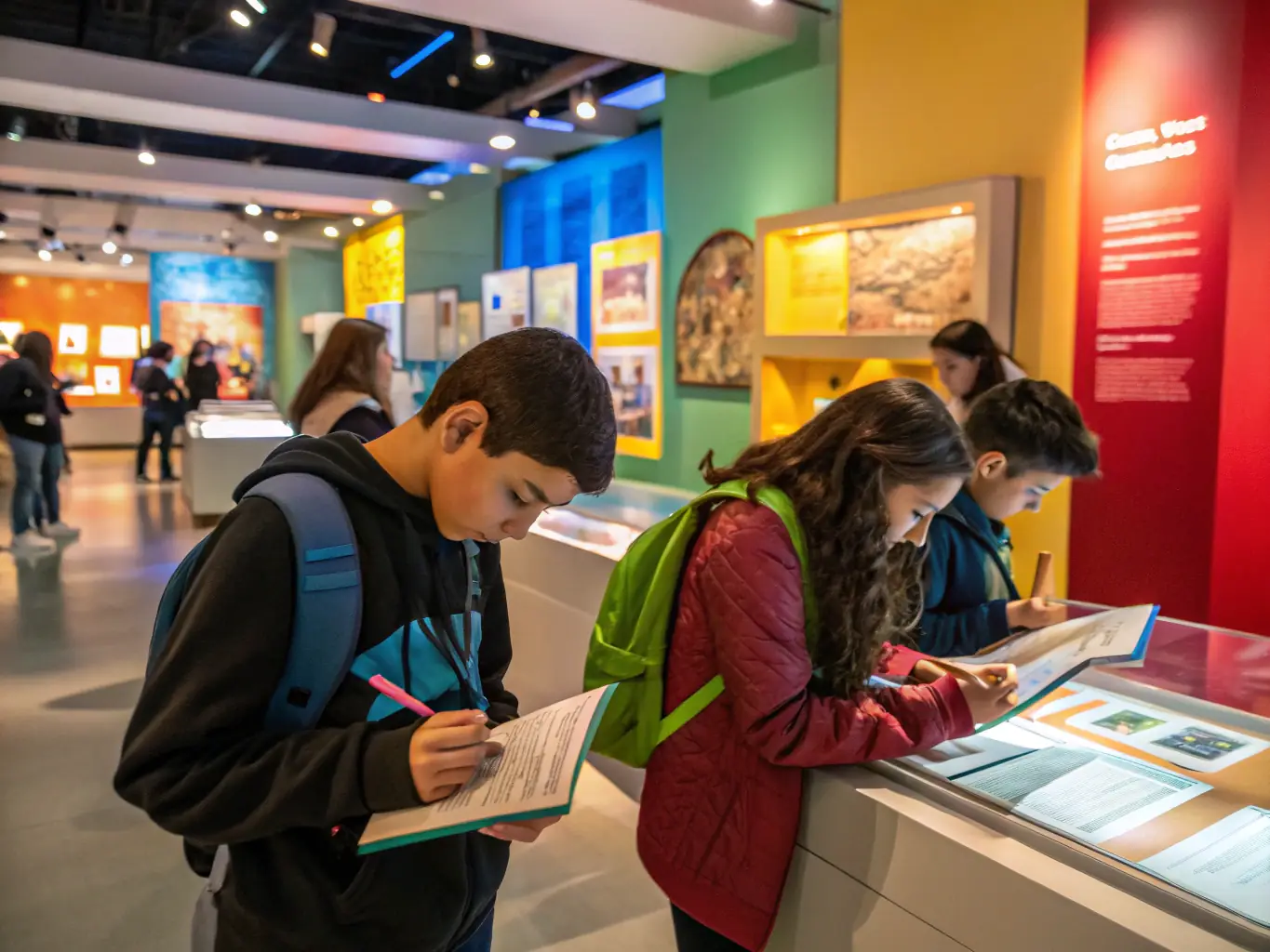 A photograph of a group of students attentively participating in a guided tour, surrounded by exquisite porcelain artifacts, emphasizing the educational aspect of the museum.