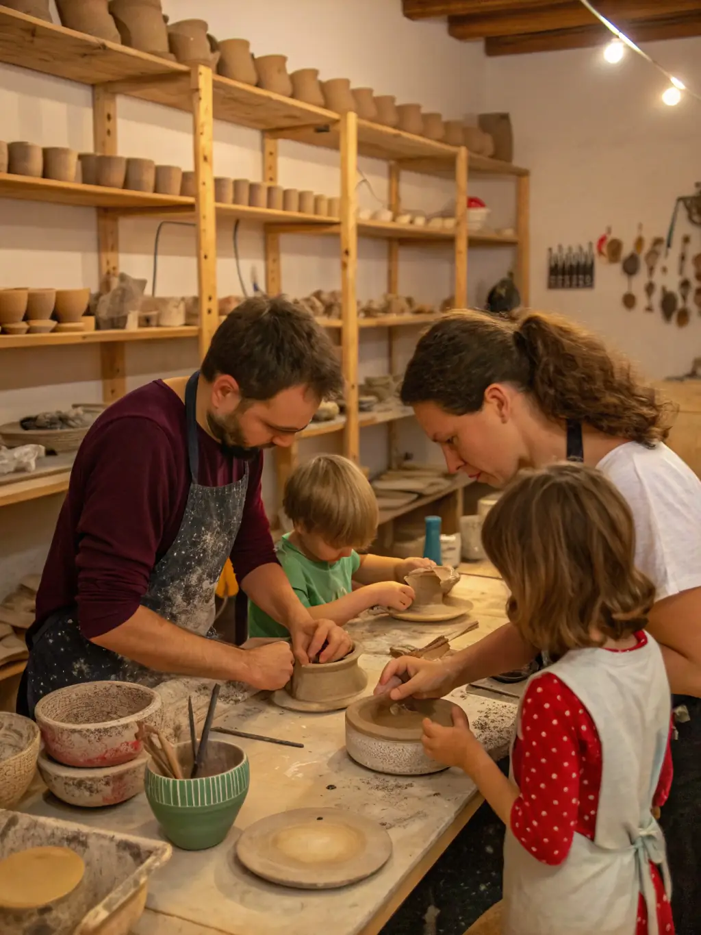 A photograph of children participating in an educational program at LES AMIS DU MUSÉE DE LA PORCELAINE, learning about the history and making of porcelain.